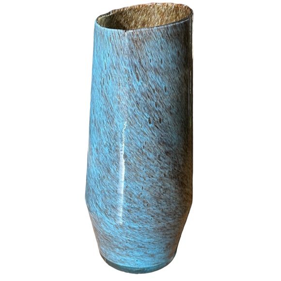 Large West Elm Hand Blown Heavy Nemo Glass Vase In Blue & Bronze 15" - Picture 2 of 16